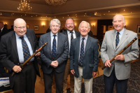 June 2022 Honorary Members with 161 years service between them. With Moderator David B Cuthbert Jnr. are (L-R) D. Hendry M. Lindsay (32 yrs), Alastair Cruickshank (43 yrs), Stuart N. MacLeod (33 yrs) and William G Bannerman (53 yrs)