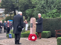 Moderator Bill Duncan laying a wreath at Bowerswell on behalf of the Society 11 November 2024